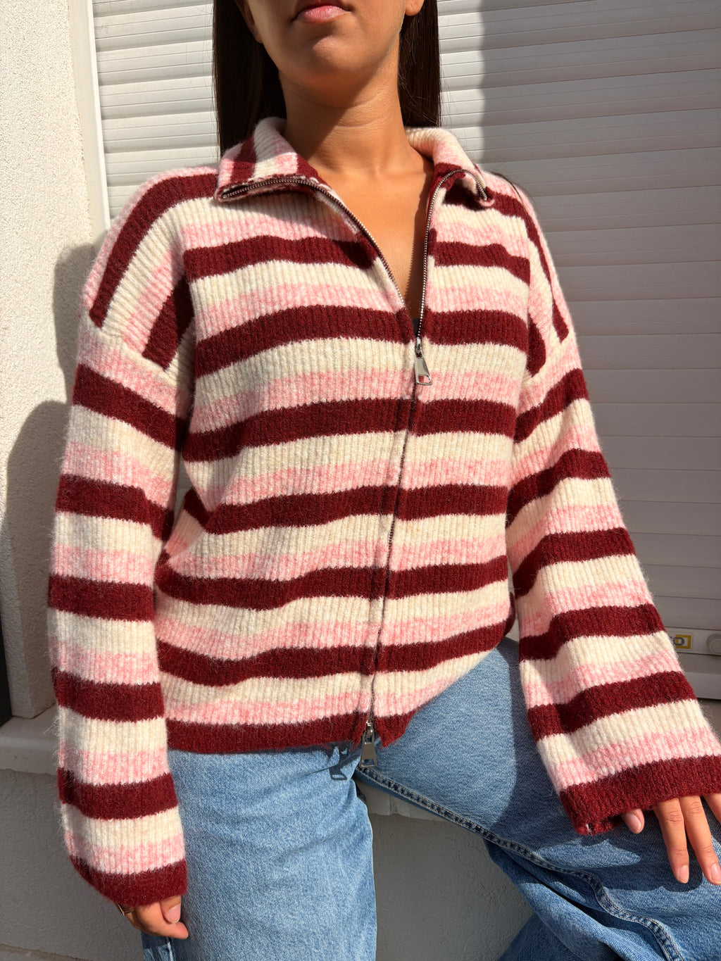 Gilet rayé Alma bordeaux