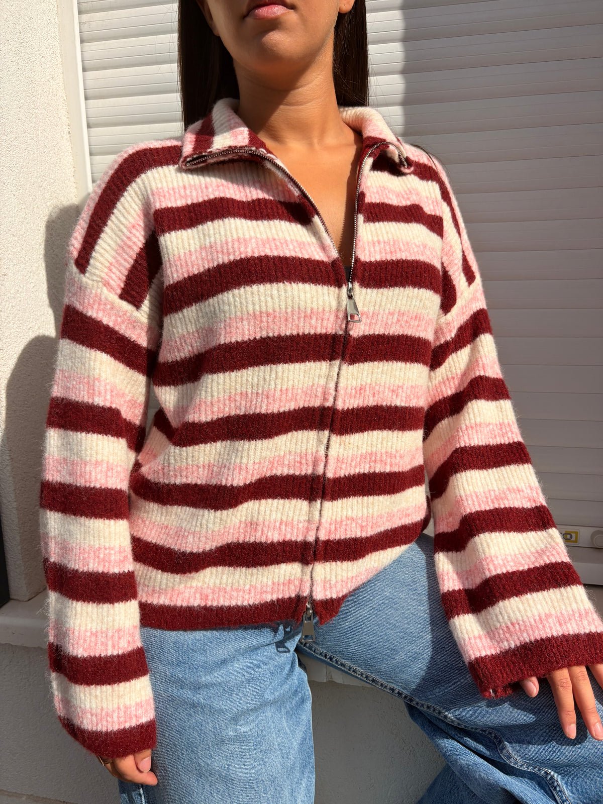 Gilet rayé Alma bordeaux