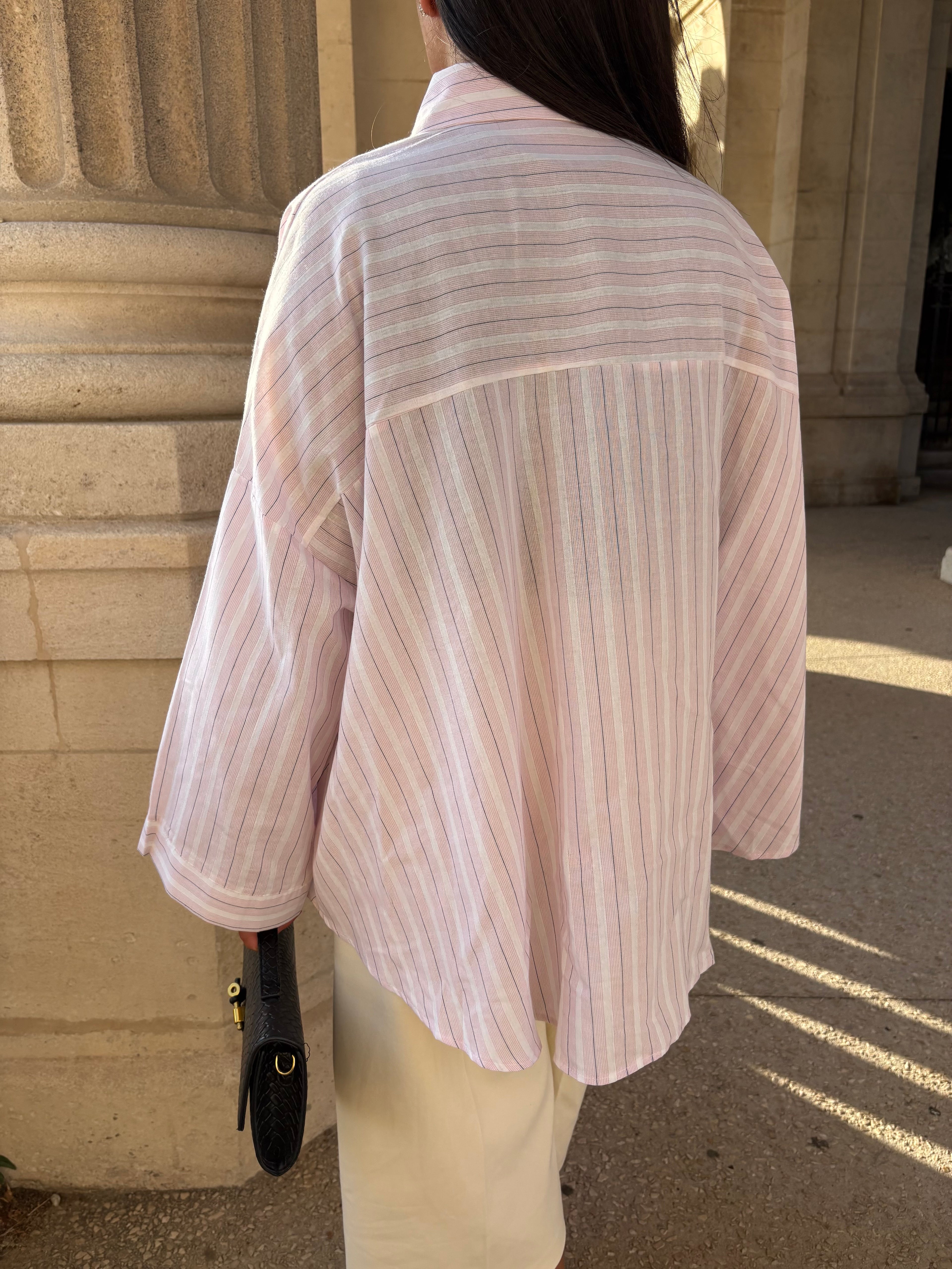 Chemise rayée Dina Rose poudré