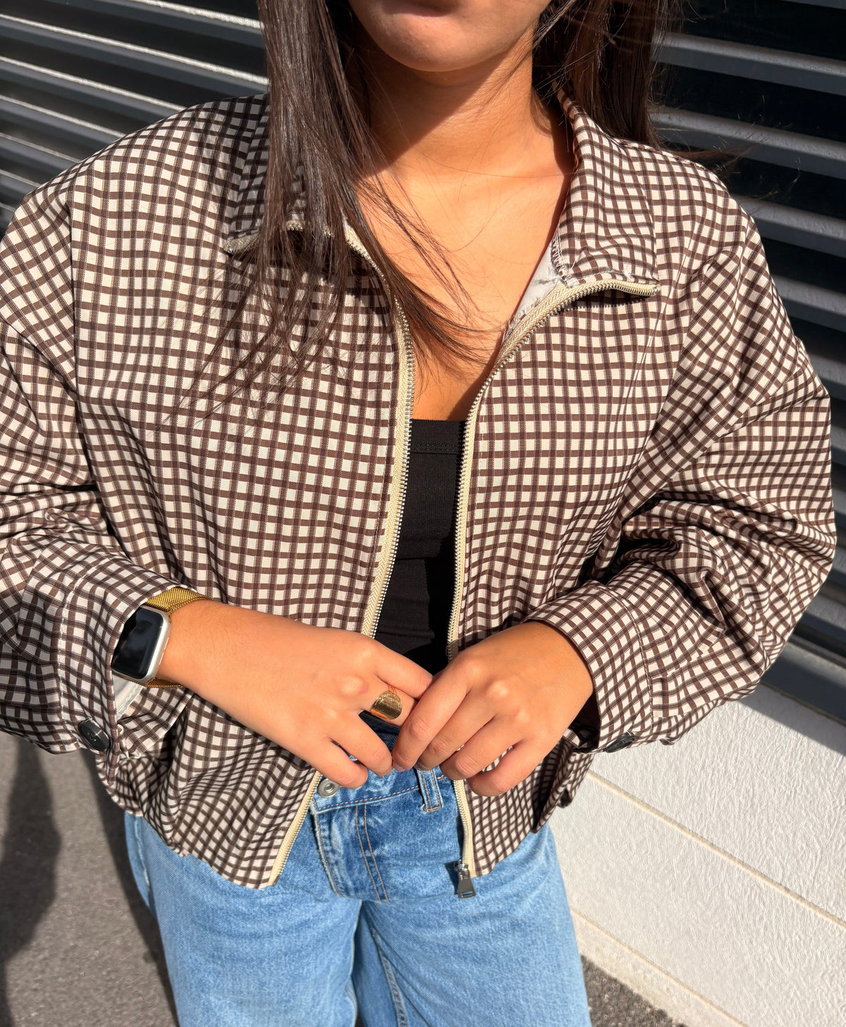 Veste à carreaux Mila marron