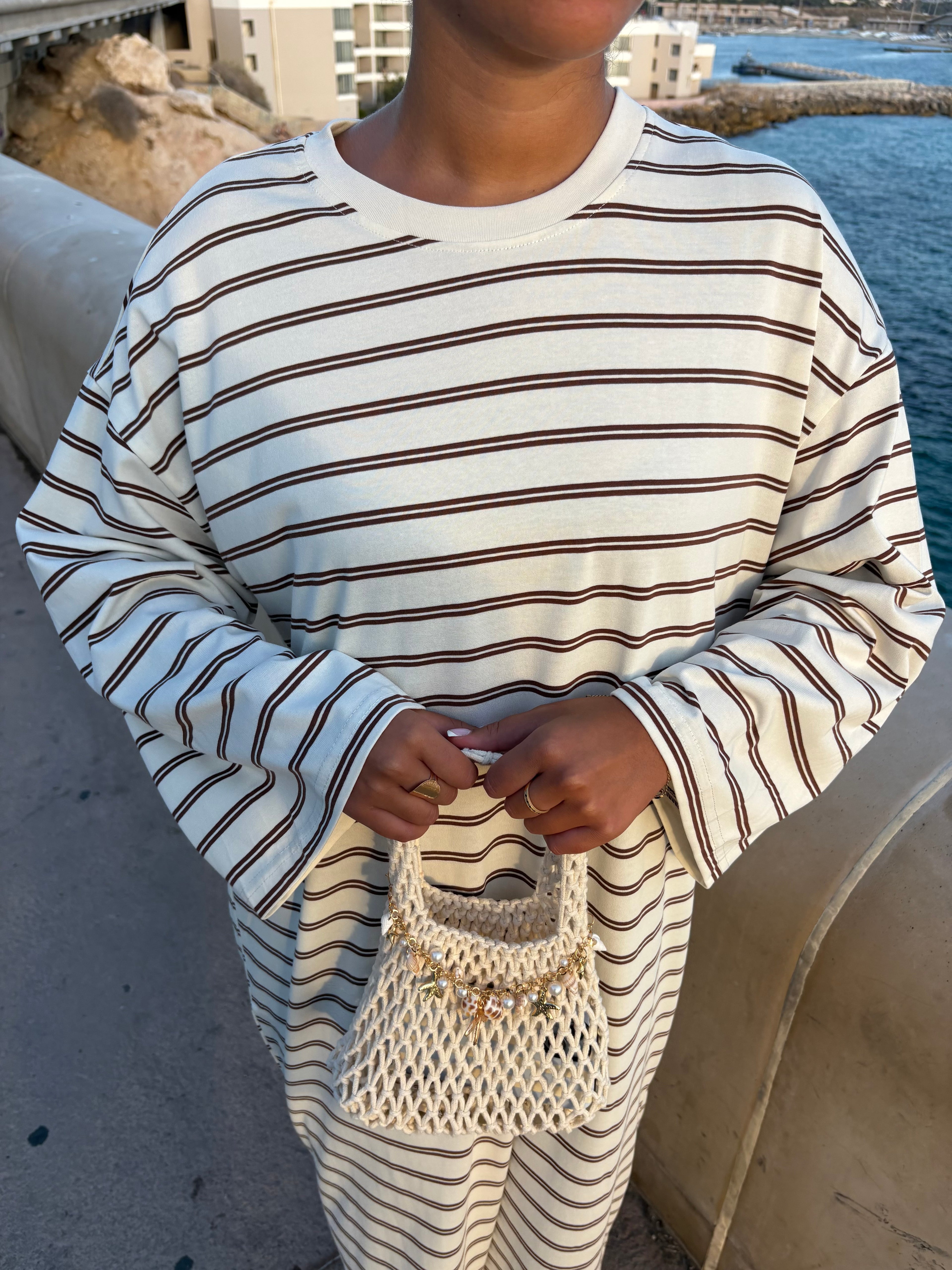 Robe tee-shirt rayée Beige