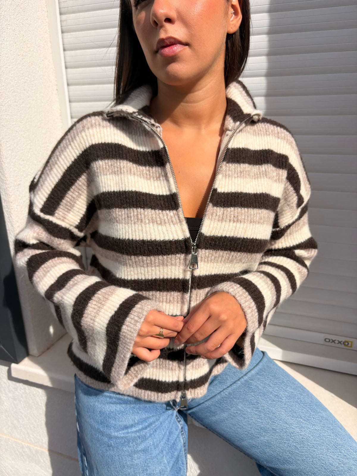 Gilet rayé Alma beige