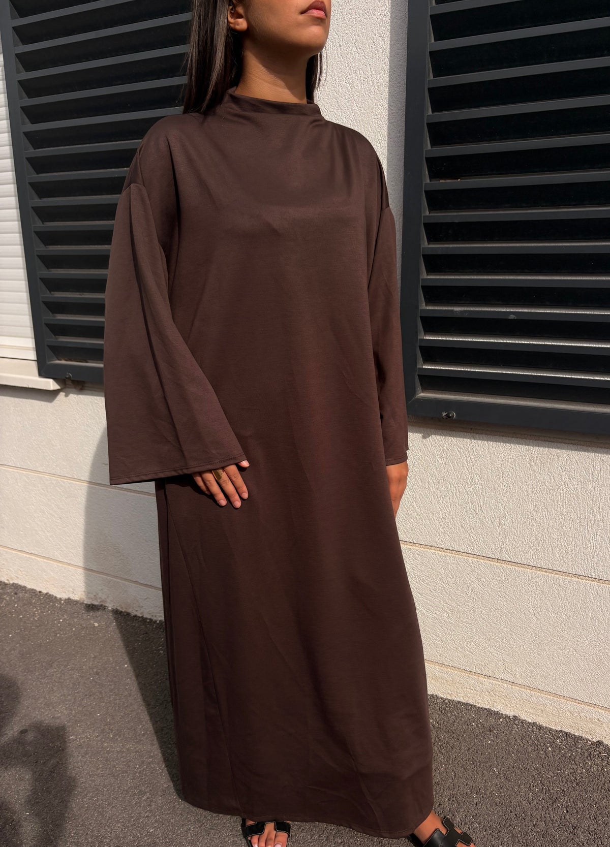 Robe col montant Nour chocolat