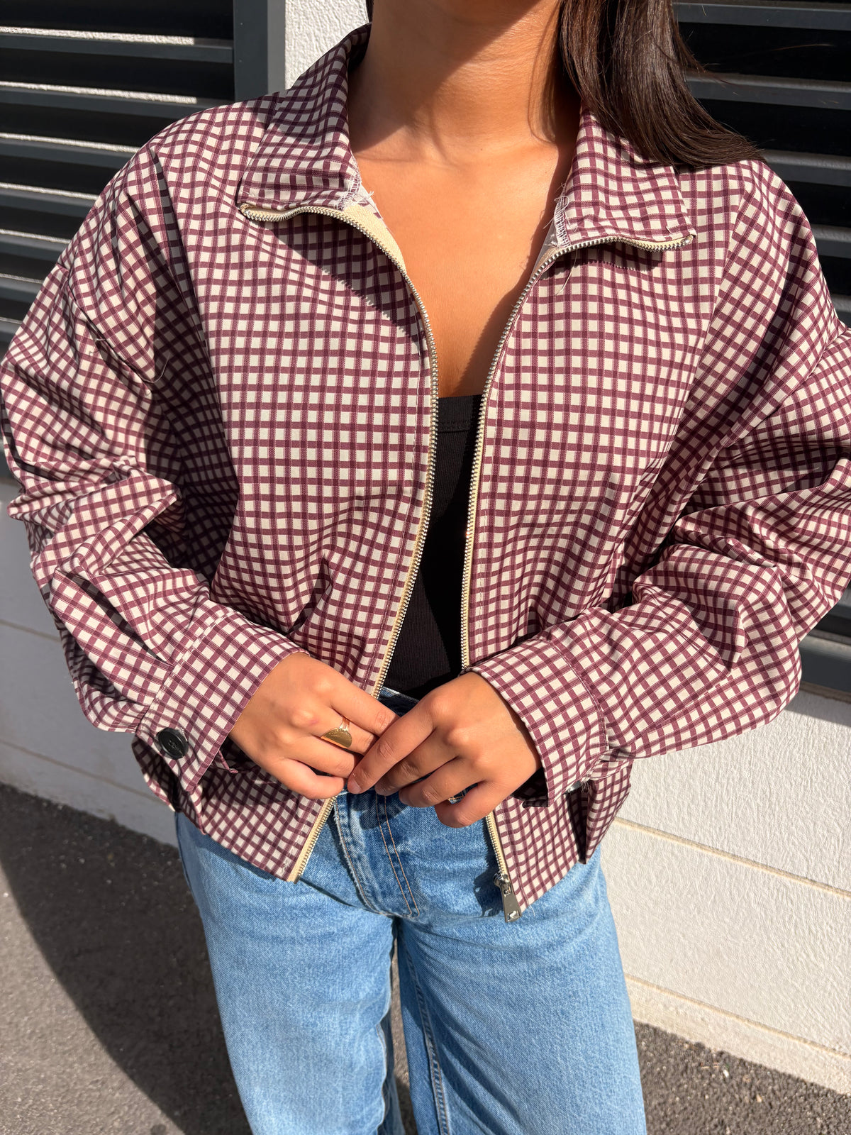 Veste à carreaux Mila bordeaux