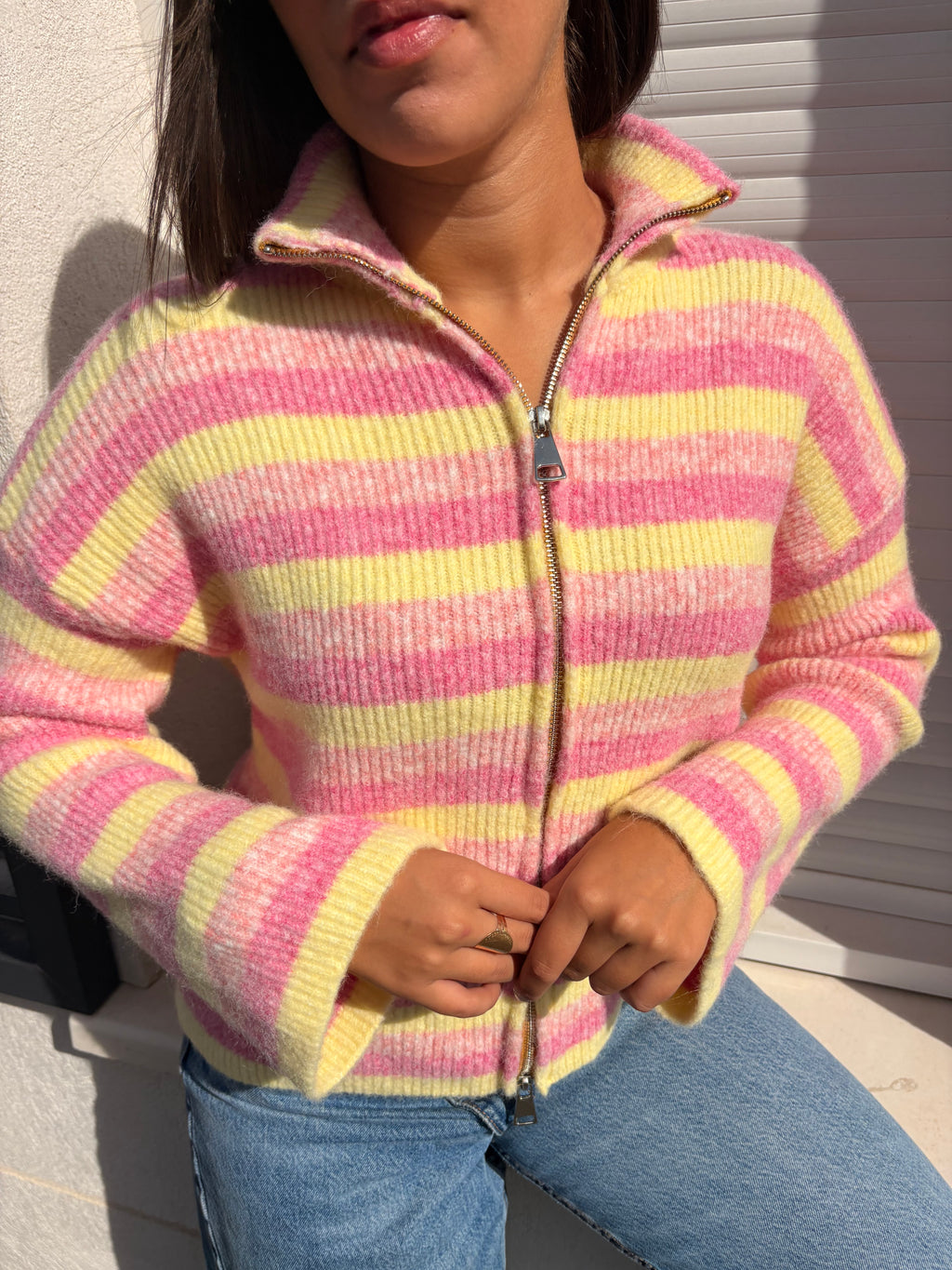 Gilet rayé Alma rose