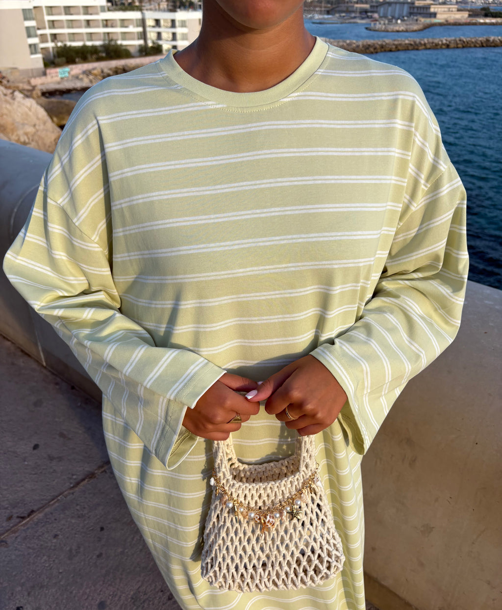 Robe tee-shirt rayée Vert d'eau
