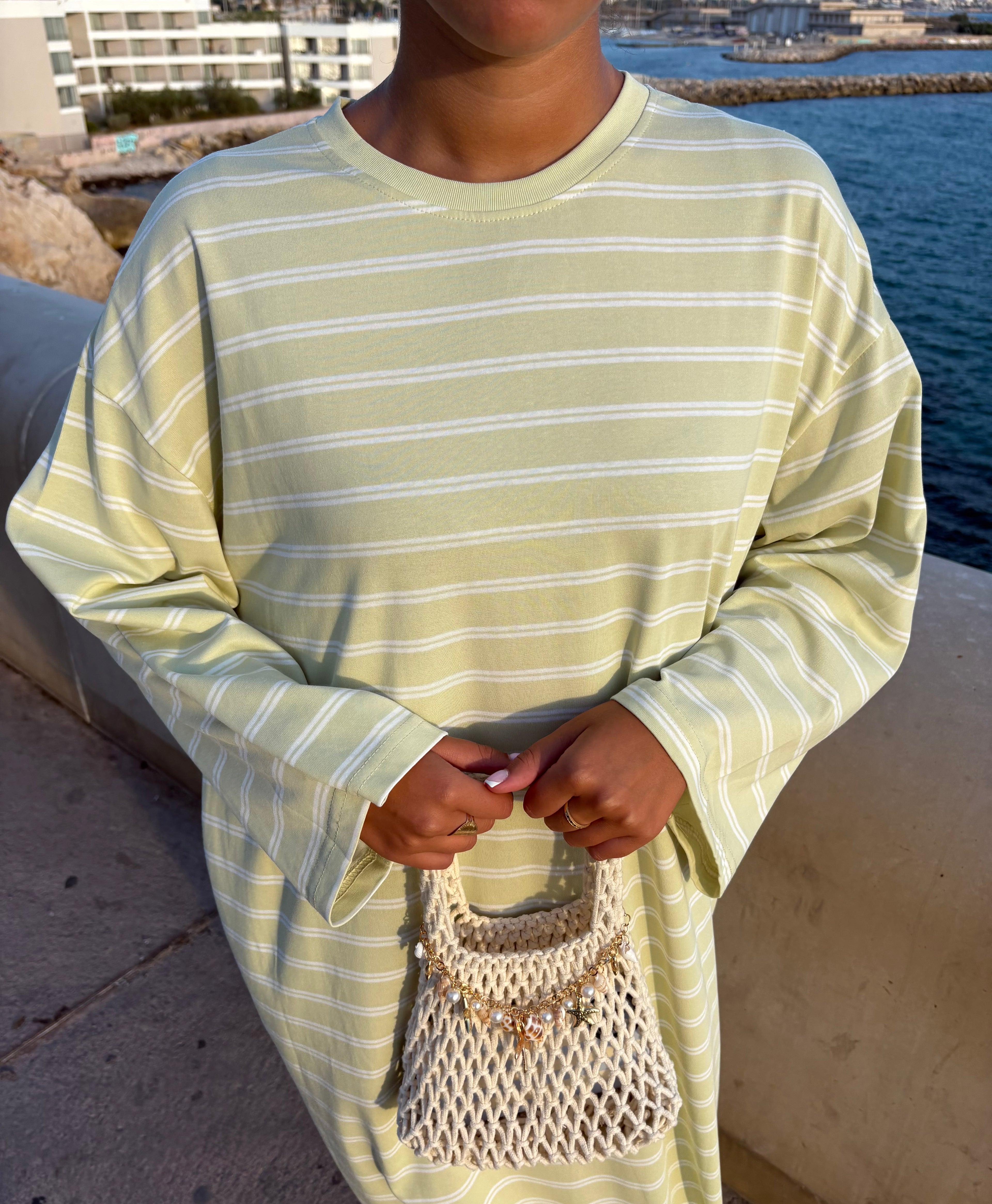 Robe tee-shirt rayée Vert d'eau