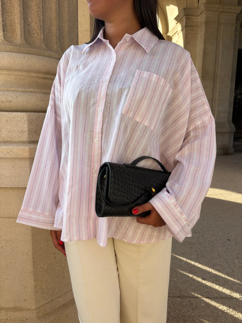 Chemise rayée rose poudré haut ample chic et modeste - Maison Liraa
