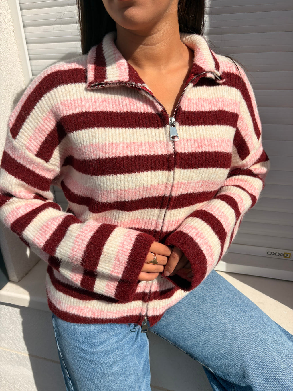 Gilet rayé Alma bordeaux