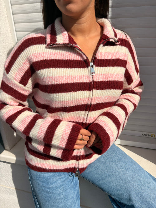 Gilet rayé Alma bordeaux