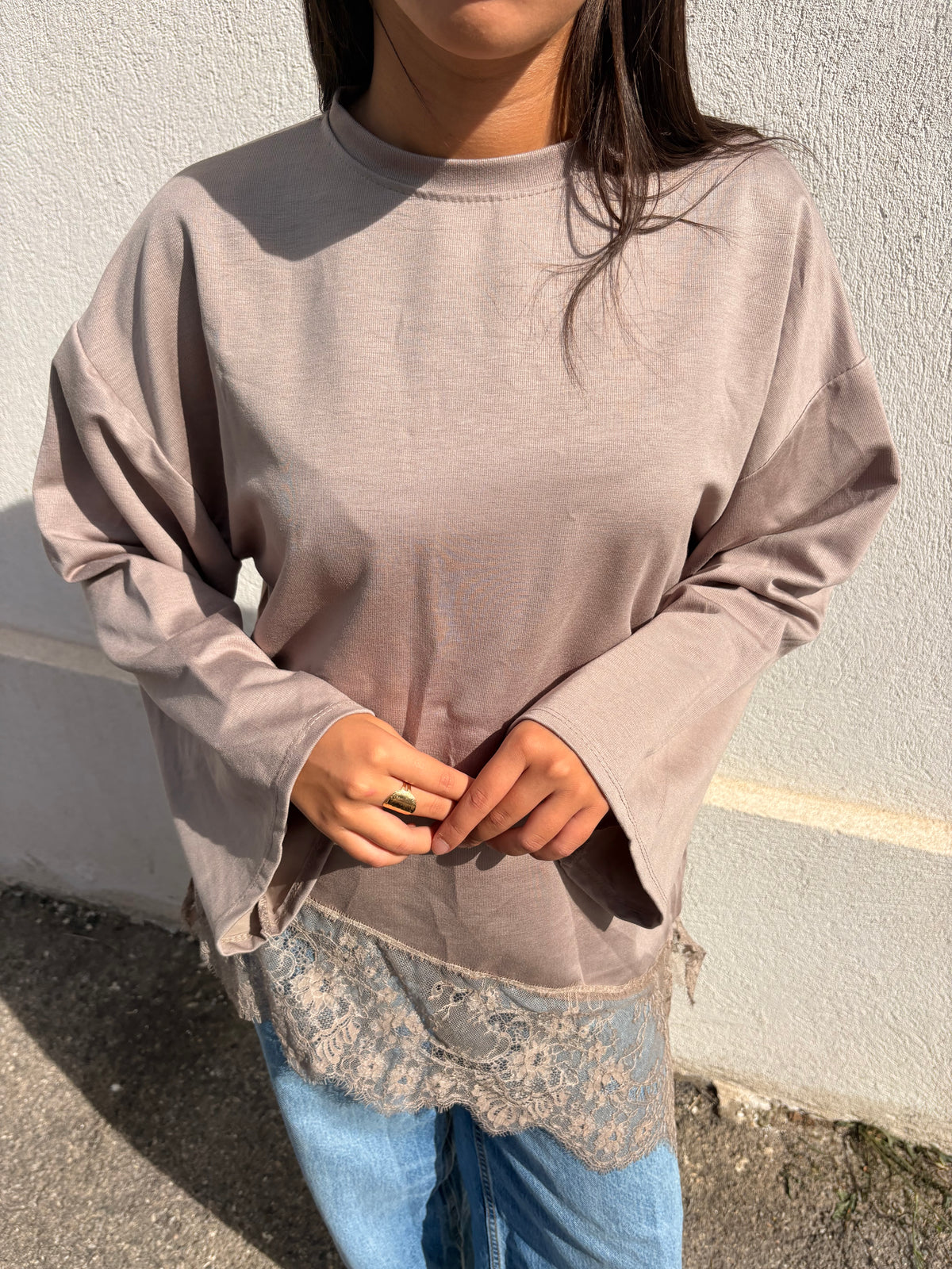 Top dentelle Mia taupe