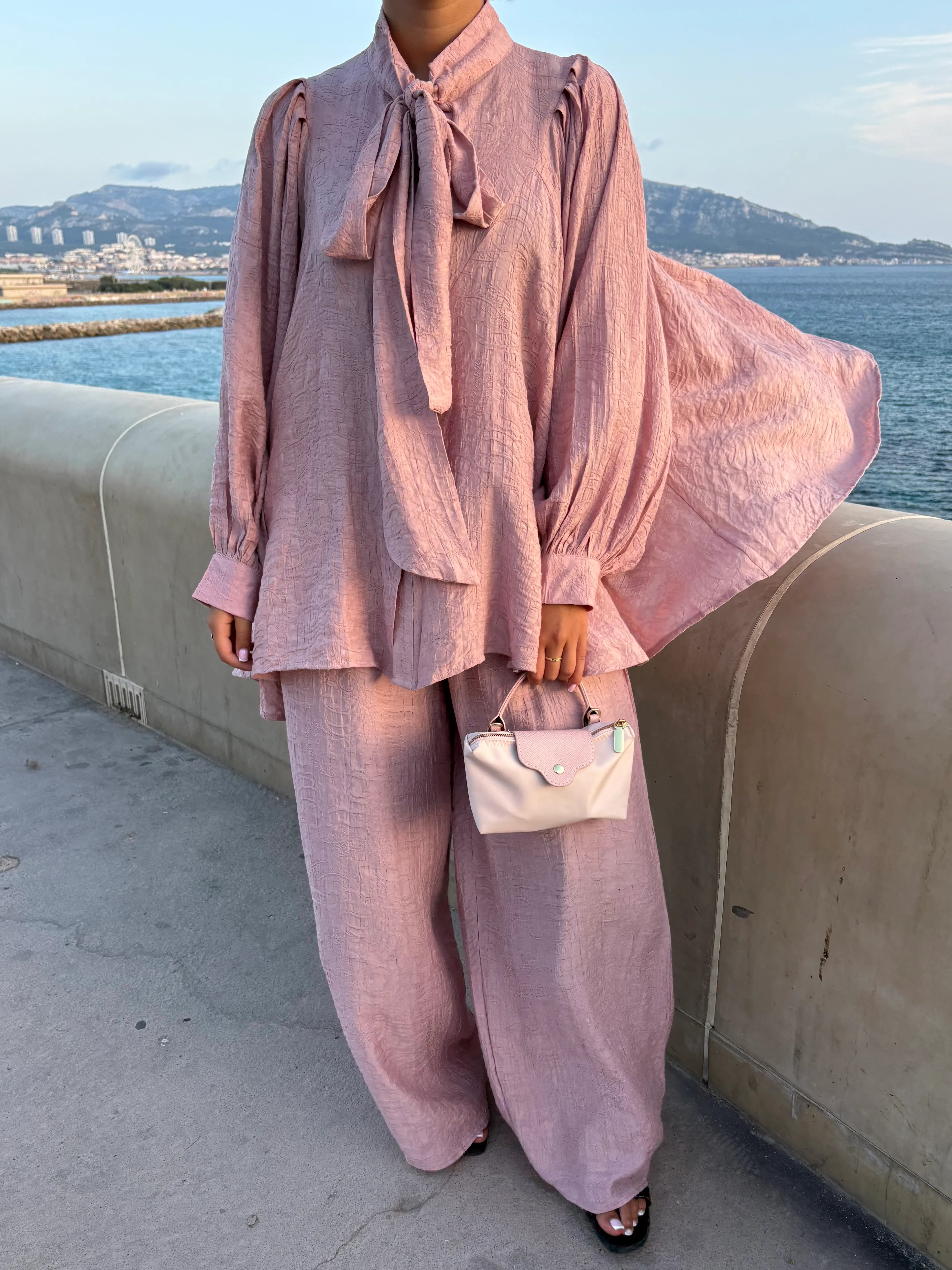 Ensemble mastour rose poudré tenue modeste ample et confortable - Maison Liraa