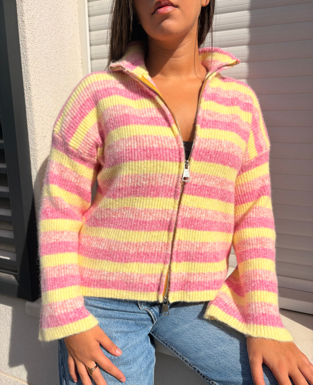 Gilet rayé Alma rose
