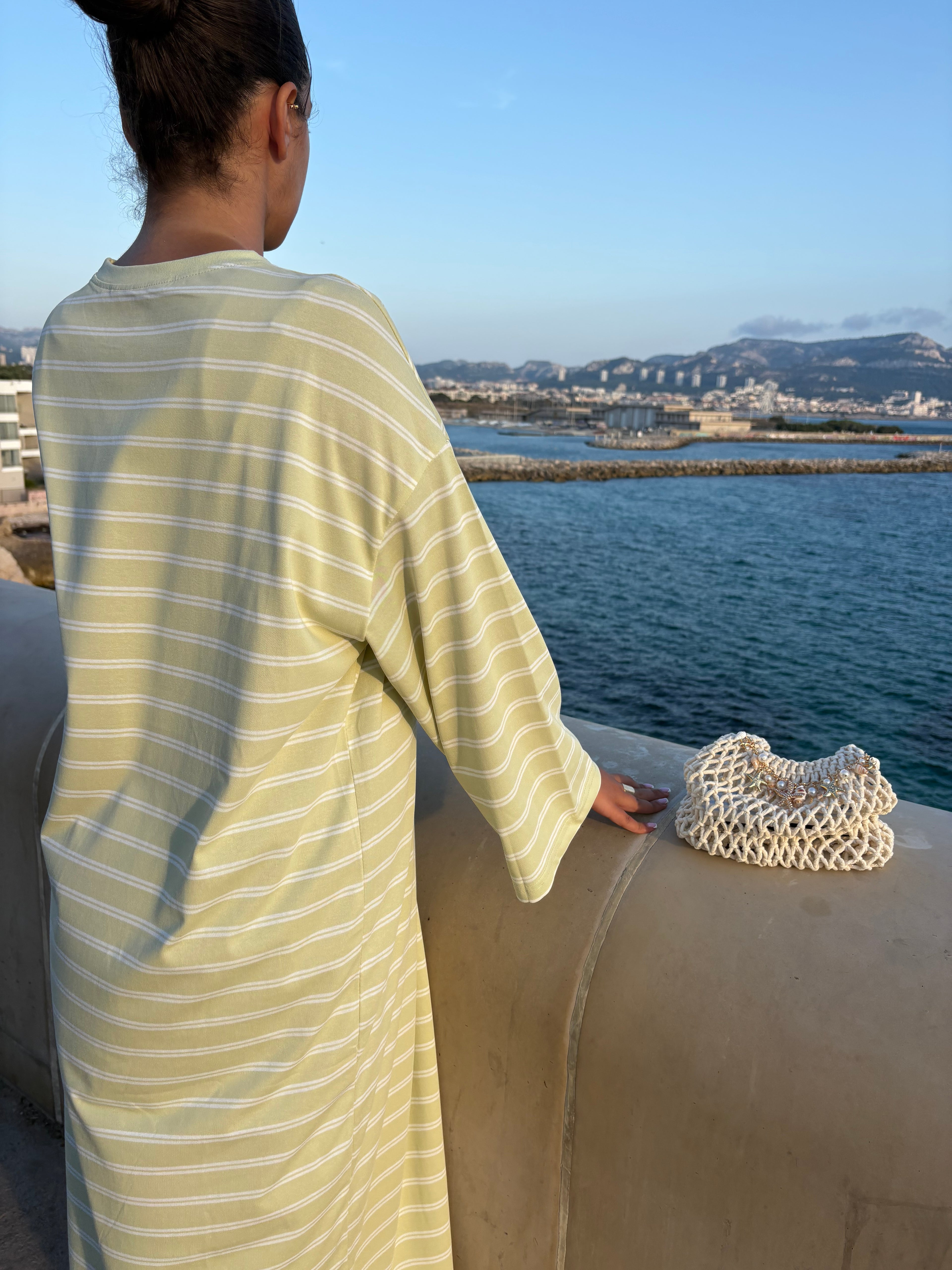 Robe tee-shirt rayée Vert d'eau